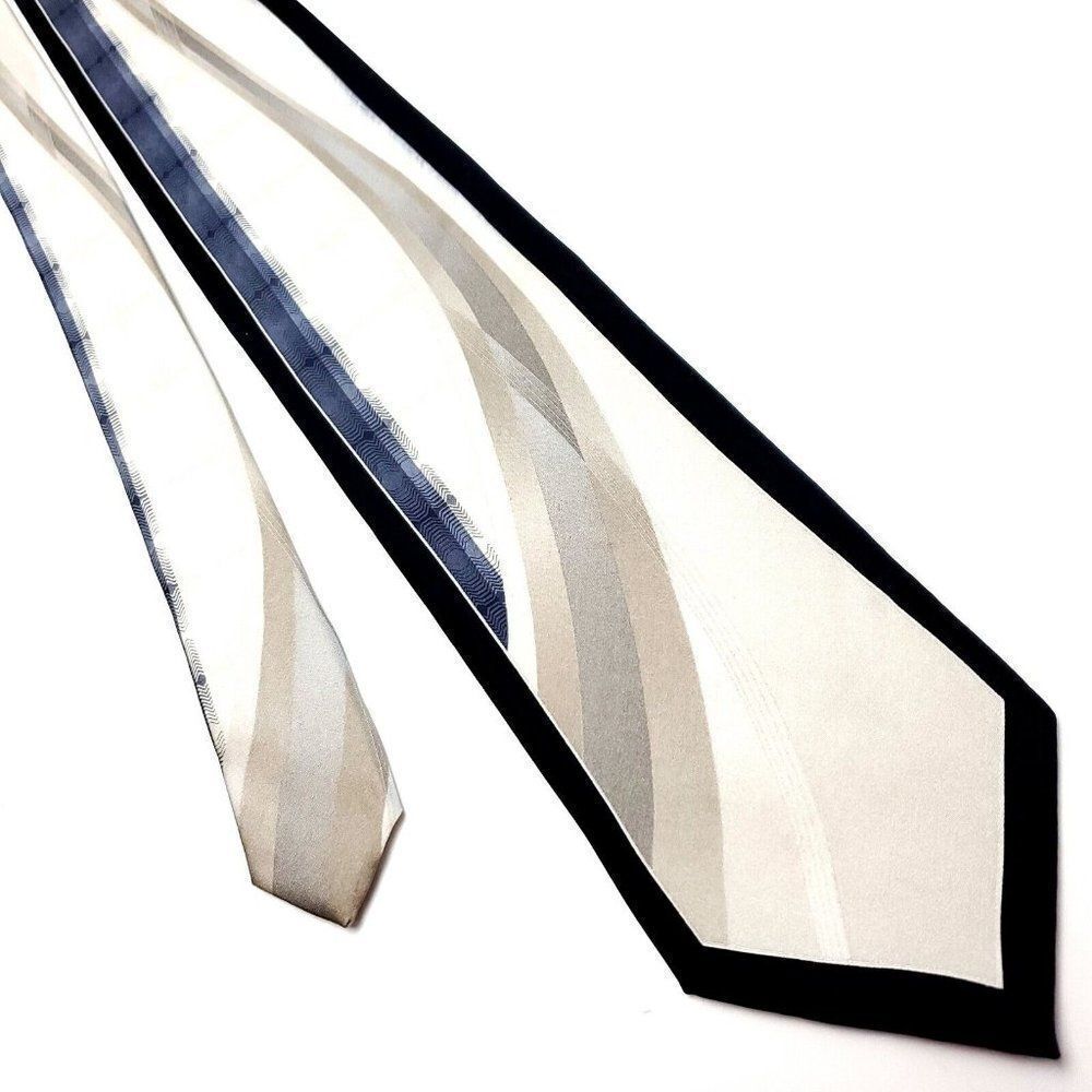 Piatelli‎ Versailles Beige Black Silk Tie Woven Solid Wide